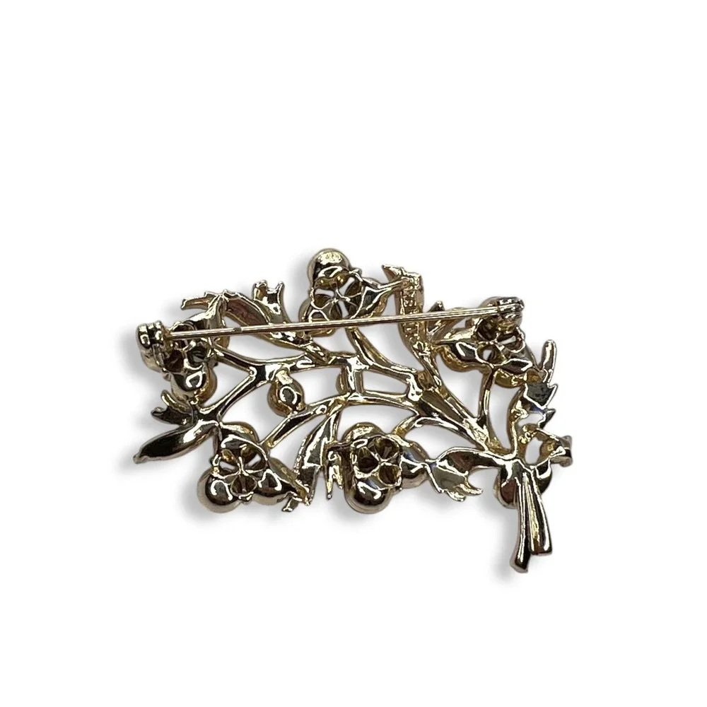 Vintage Lisner Brooch AB Stones Flower Bouquet Gold Tone Signed 50s 60s‎ Cottage